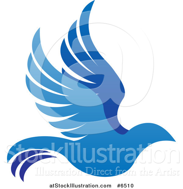 Vector Illustration of a Gradient Blue Bird Flying to the Right