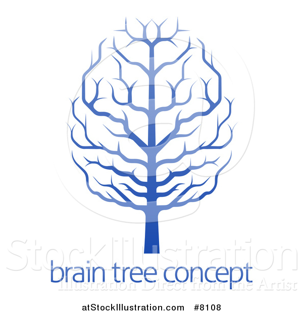 Vector Illustration of a Gradient Blue Brain Canopied Tree over Sample Text