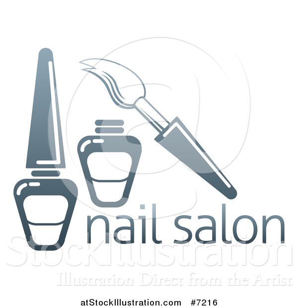 Vector Illustration of a Gradient Dark Blue Brush and Nail Polish Bottles over Text