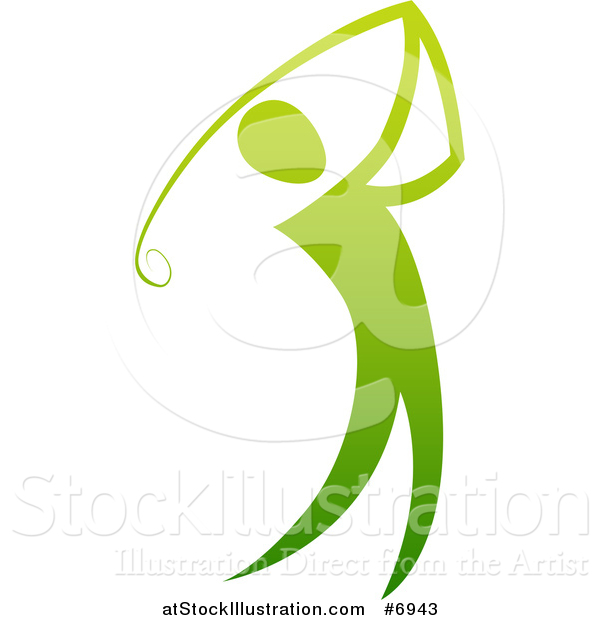 Vector Illustration of a Gradient Green Golfer Man Swinging a Club