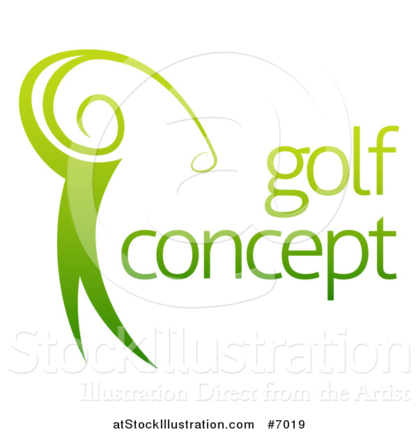 Vector Illustration of a Gradient Green Golfer Man Swinging a Club with Sample Text