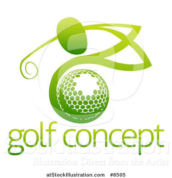 Vector Illustration of a Gradient Green Man Golfing over a Ball with Sample Text