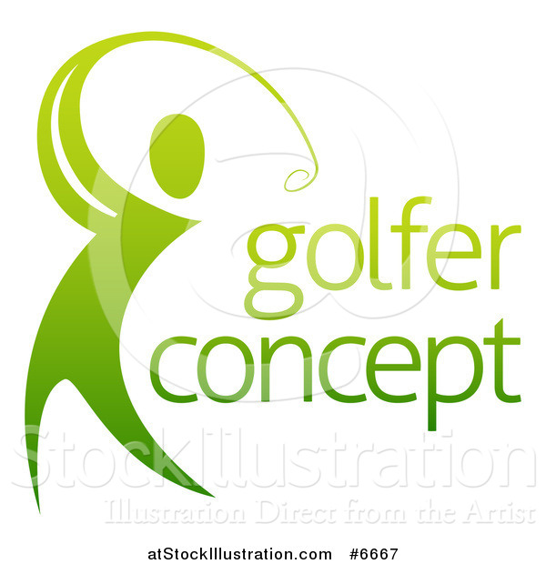 Vector Illustration of a Gradient Green Man Swinging a Golf Club with Sample Text