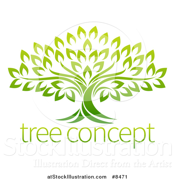 Vector Illustration of a Gradient Mature Green Tree with Sample Text