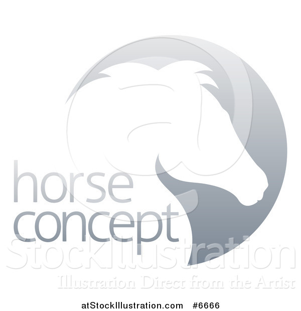 Vector Illustration of a Gradient White Horse Head Silhouetted in a Gray Circle over Sample Text