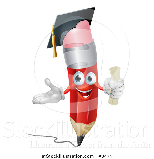 Vector Illustration of a Graduate Pencil Holding a Diploma