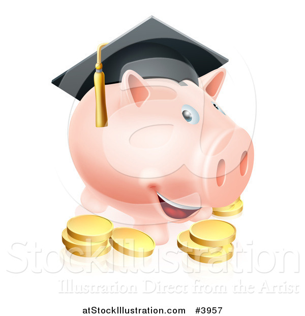 Vector Illustration of a Graduate Piggy Bank with Gold Coins