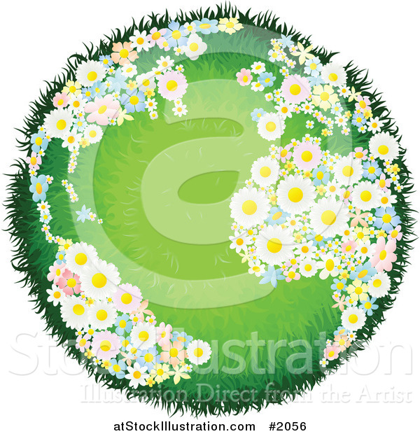 Vector Illustration of a Grassy Globe with Floral Continents