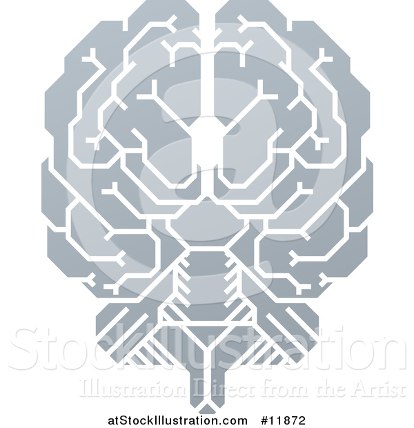 Vector Illustration of a Gray Human Brain with Electrical Circuits