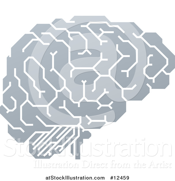 Vector Illustration of a Gray Human Brain with Electrical Circuits