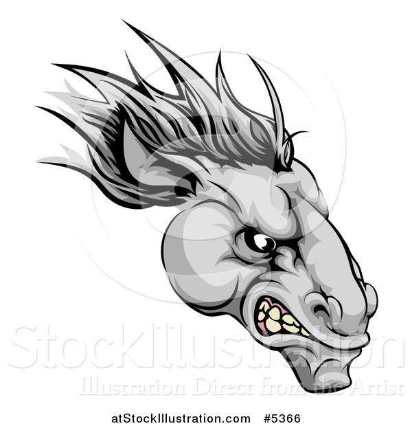 Vector Illustration of a Gray Snarling Horse Mascot Head