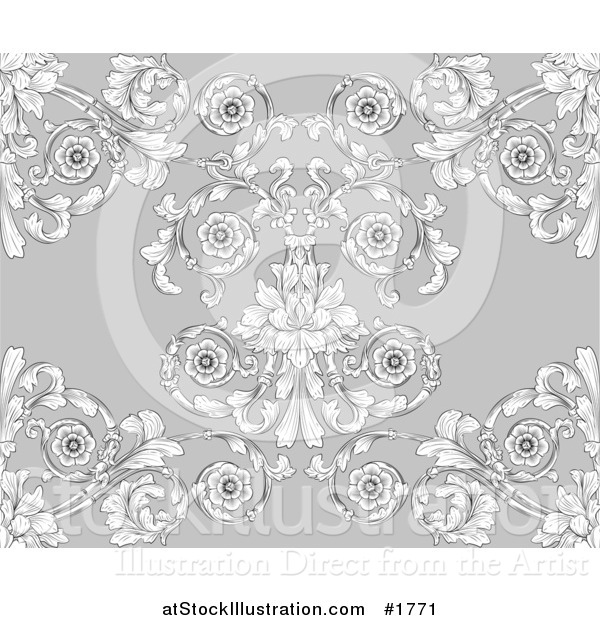 Vector Illustration of a Gray Victorian Floral Styled Seamless Background