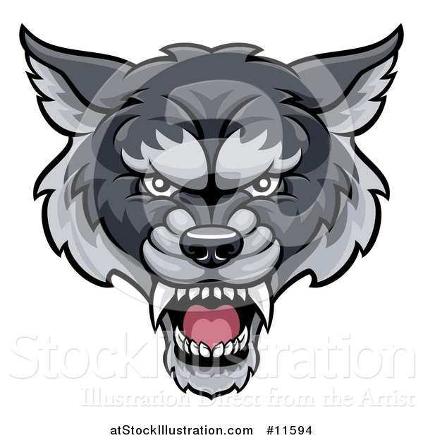 Vector Illustration of a Gray Wolf Mascot Head