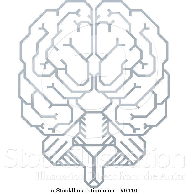 Vector Illustration of a Grayscale Gradient Human Brain with Electrical Circuits