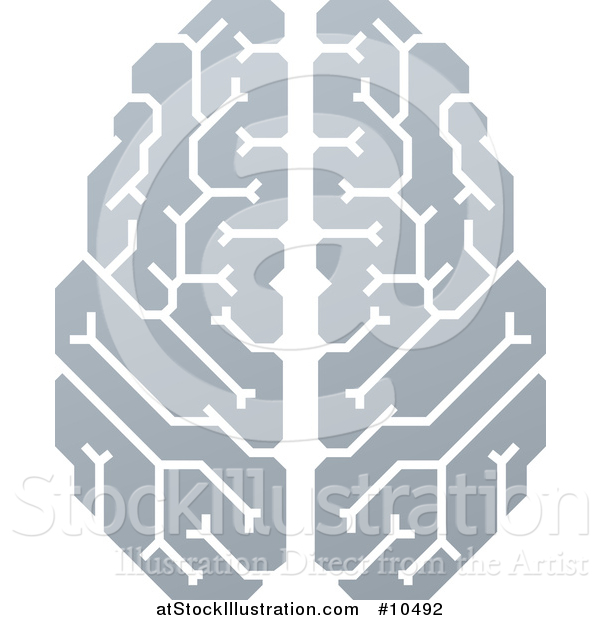 Vector Illustration of a Grayscale Human Brain with Electrical Circuits