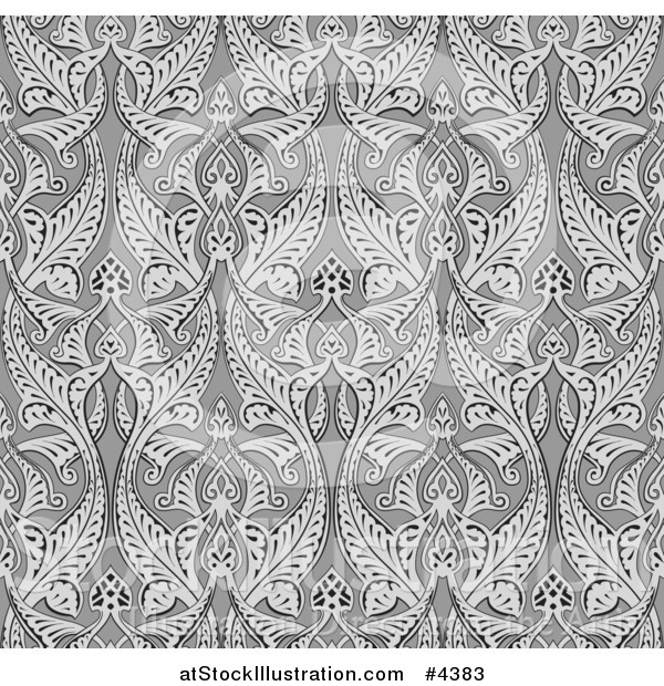 Vector Illustration of a Grayscale Seamless Art Nouveau Pattern