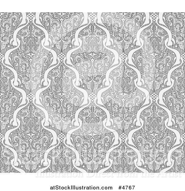 Vector Illustration of a Grayscale Seamless Art Nouveau Pattern