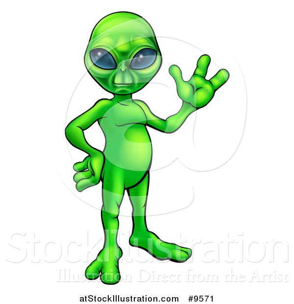 Vector Illustration of a Green Alien Waving or Presenting