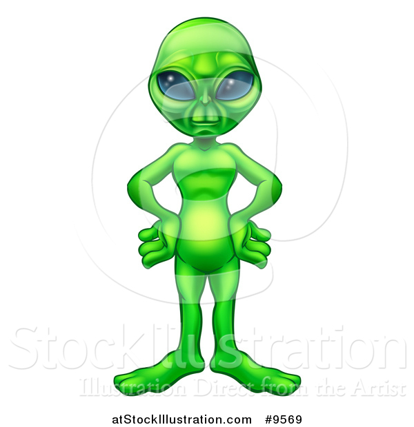 Vector Illustration of a Green Alien with Hands on Its Hips
