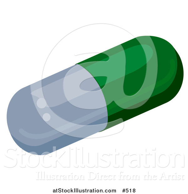 Vector Illustration of a Green and Gray Capsule Pill