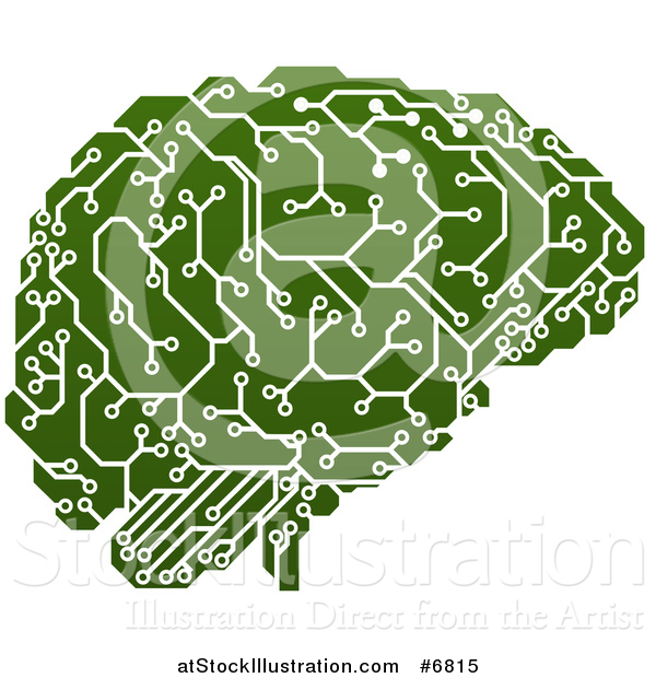 Vector Illustration of a Green Artificial Intelligence Circuit Board Brain