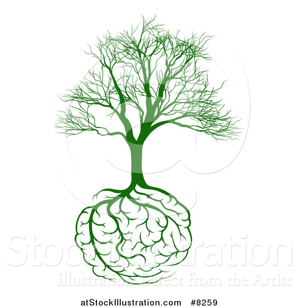 Vector Illustration of a Green Bare Tree with Brain Roots