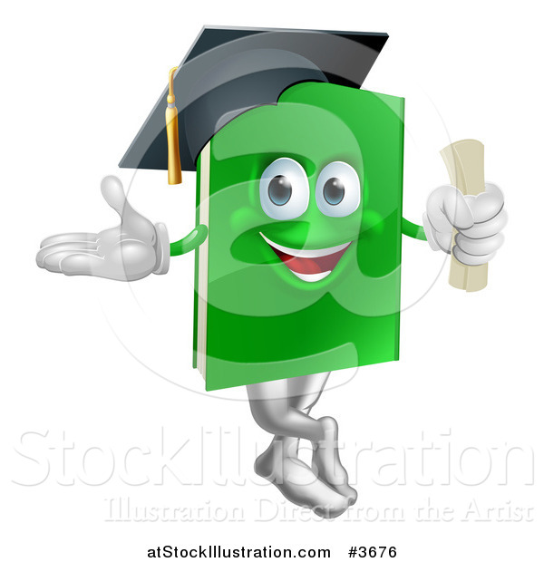 Vector Illustration of a Green Book Mascot Graduate