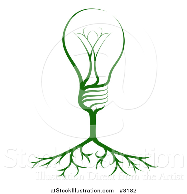 Vector Illustration of a Green Electric Light Bulb Tree and Roots