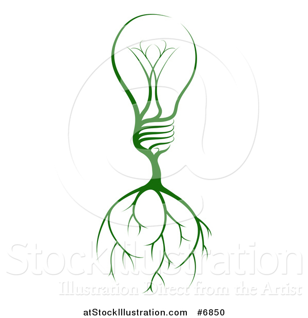 Vector Illustration of a Green Electric Light Bulb Tree with Roots