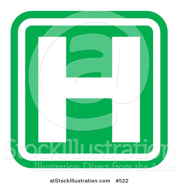 Vector Illustration of a Green Hospital Sign with a White H