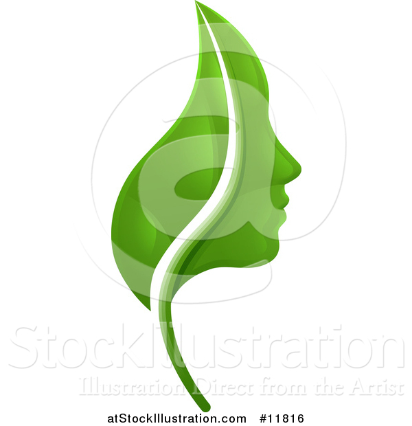 Vector Illustration of a Green Leaf and Profiled Face