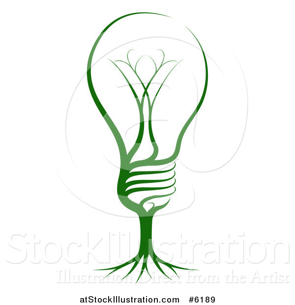 Vector Illustration of a Green Light Bulb with Tree Roots