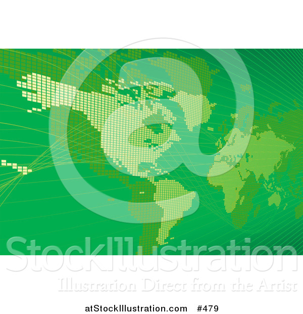 Vector Illustration of a Green Map of the Americas and Europe