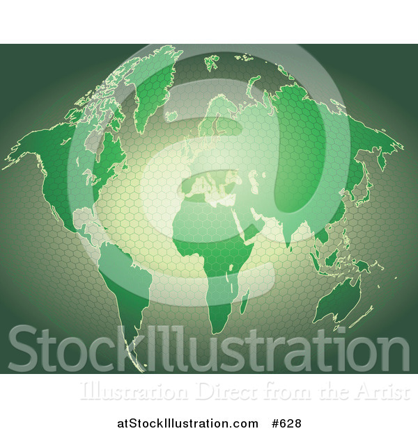 Vector Illustration of a Green Map of the World with a Honeycomb Pattern