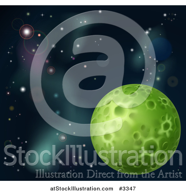 Vector Illustration of a Green Moon in Deep Space