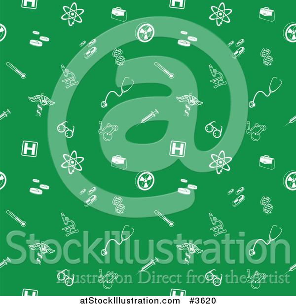 Vector Illustration of a Green Seamless Medical Background Pattern with White Icons