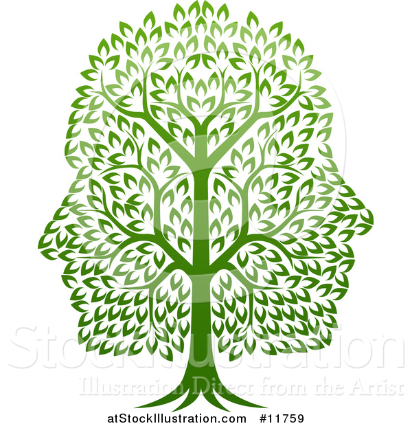 Vector Illustration of a Green Tree with Profiled Faces in the Canopy