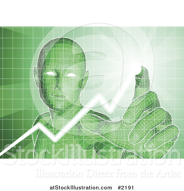 Vector Illustration of a Green Virtual Man Pushing Buttons on an Interface