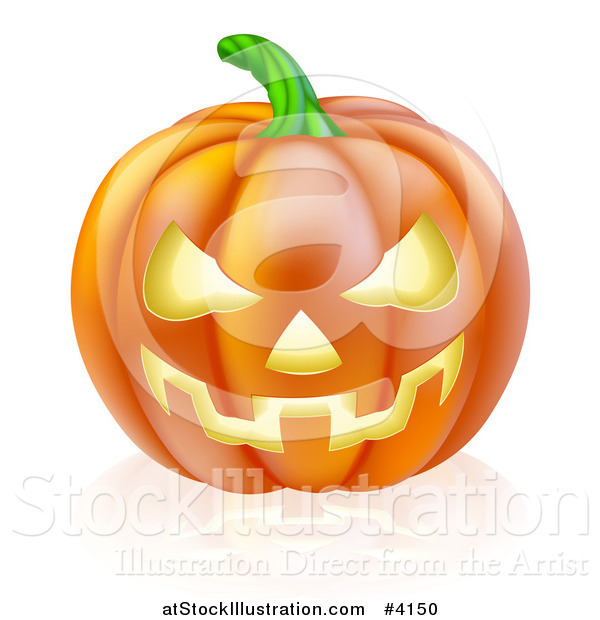 Vector Illustration of a Grinning Carved Halloween Jack O Lantern Pumpkin and Reflection