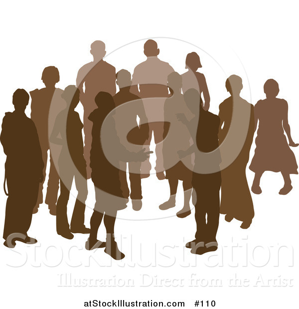Vector Illustration of a Group of Silhouetted Brown People