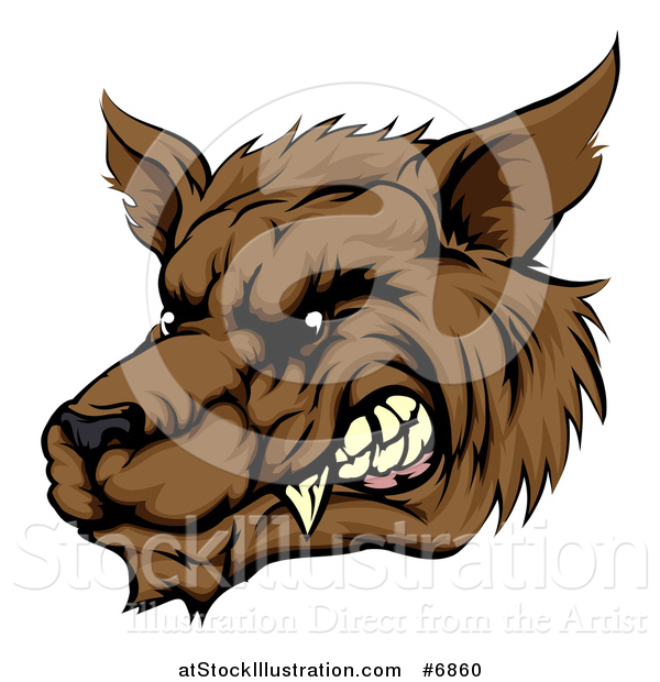 Vector Illustration of a Growling Brown Wolf Head