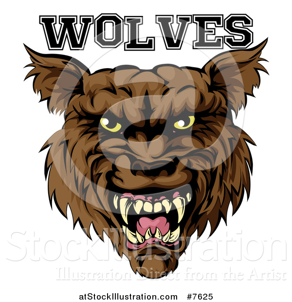 Vector Illustration of a Growling Brown Wolf Mascot Head and Text