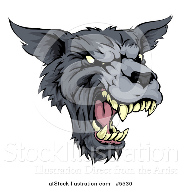 Vector Illustration of a Growling Fierce Wolf Mascot Head