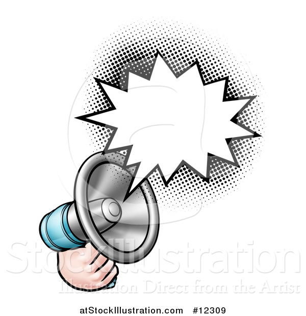 Vector Illustration of a Hand Holding a Megaphone with a Speech Bubble