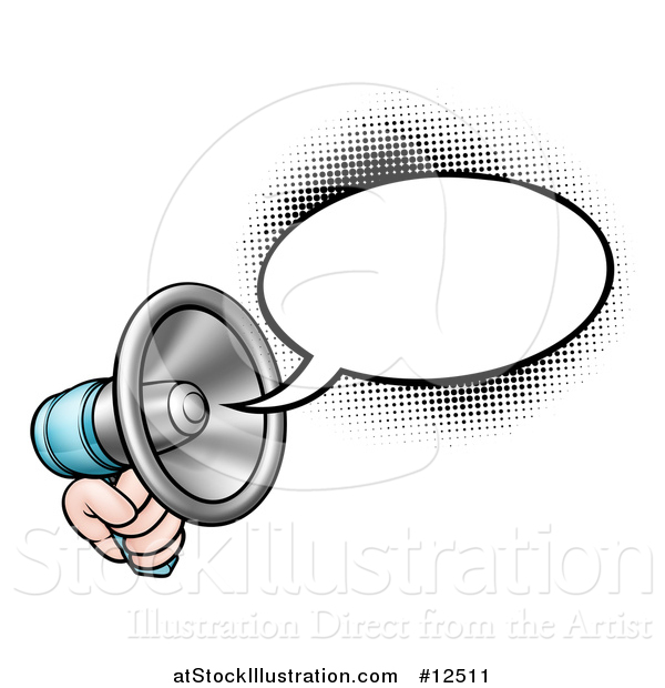Vector Illustration of a Hand Holding a Megaphone with a Speech Bubble