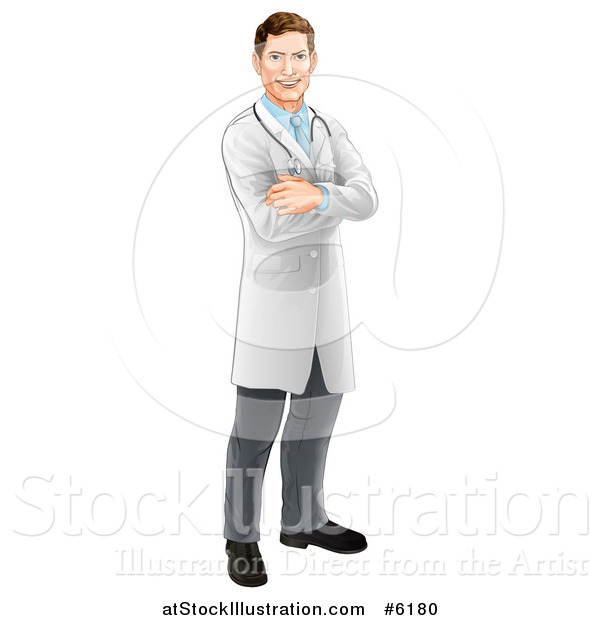 Vector Illustration of a Handsome Caucasian Male Doctor with Folded Arms