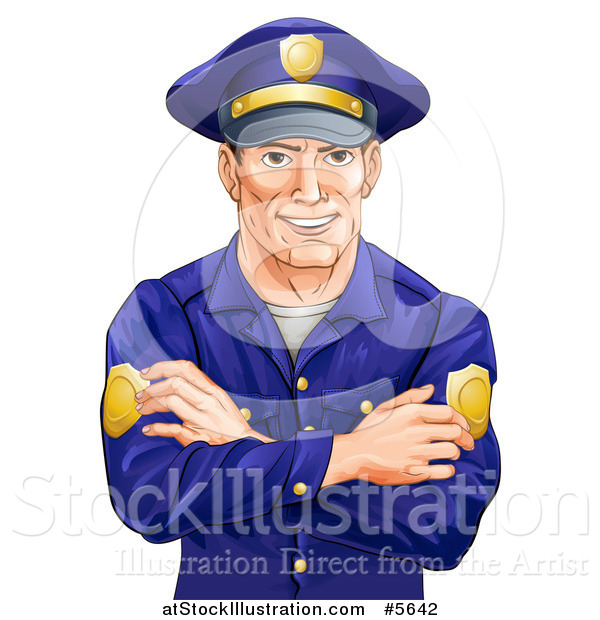 Vector Illustration of a Handsome Caucasian Male Police Officer with Folded Arms