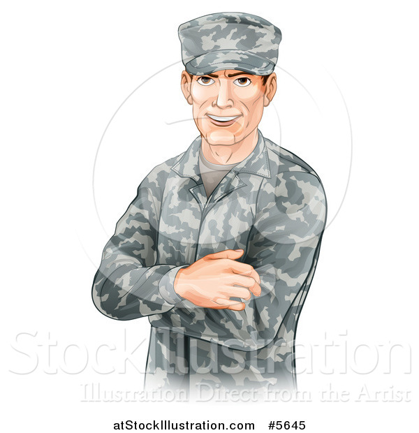 Vector Illustration of a Handsome Caucasian Male Soldier with Folded Arms