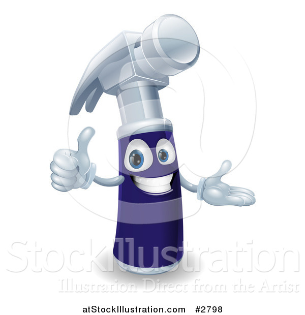 Vector Illustration of a Happy 3d Blue Handled Hammer Character Holding a Thumb up