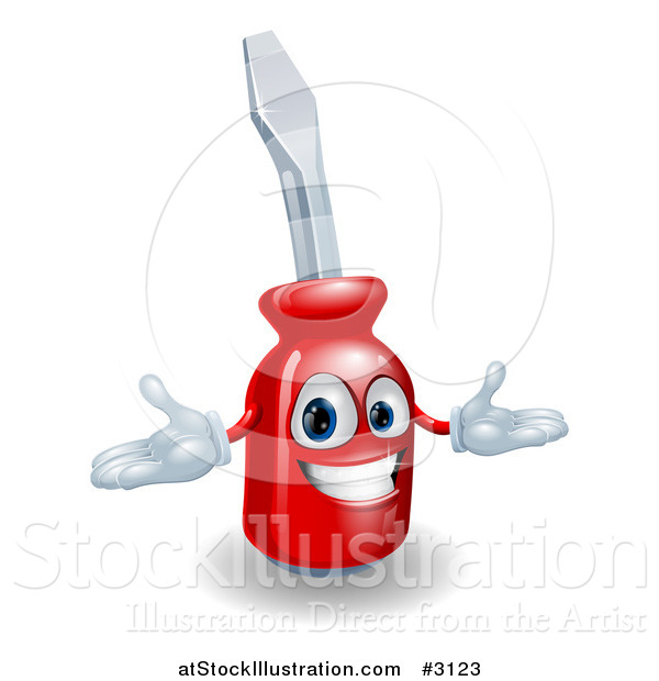 Vector Illustration of a Happy 3d Compact Screwdriver Character